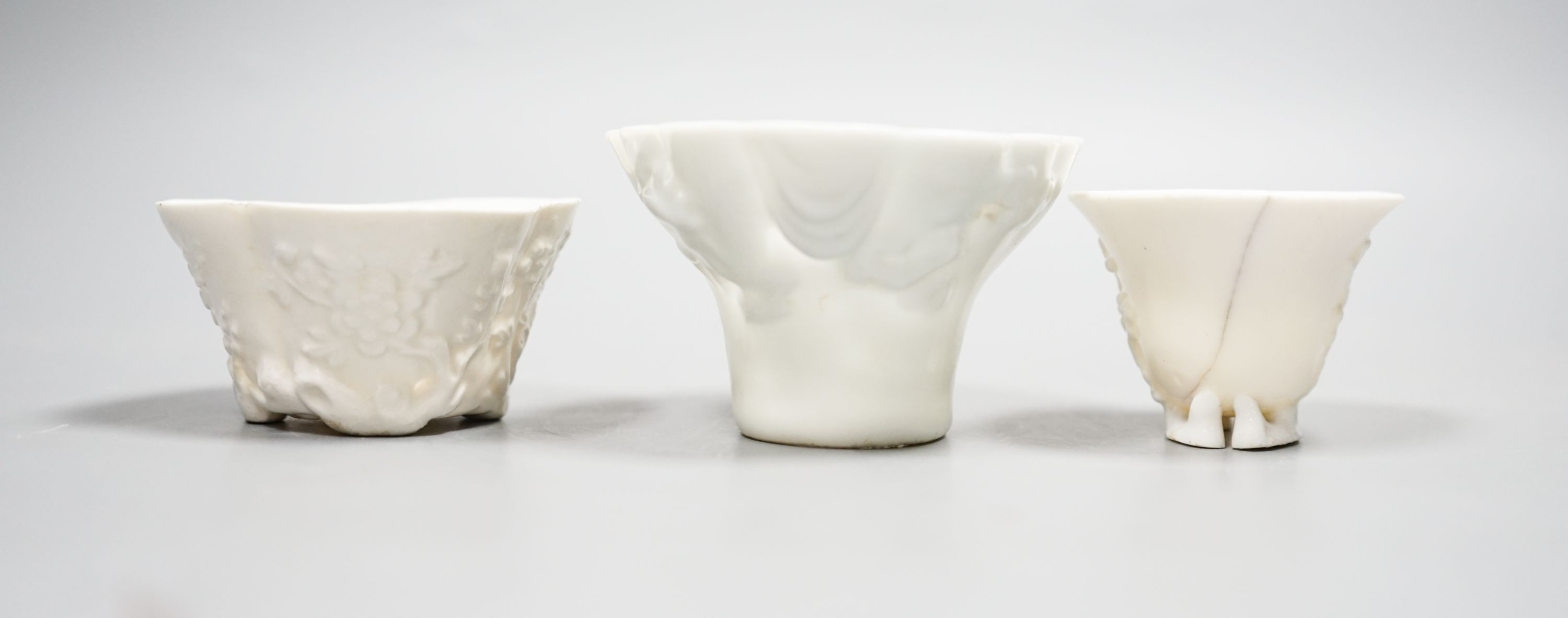 Three Chinese blanc-de-chine libation cups, Kangxi and later, 5.5cm